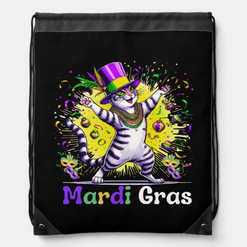 Cats Kitten Kitty Mardi Gras Festival Party Drawstring Bag