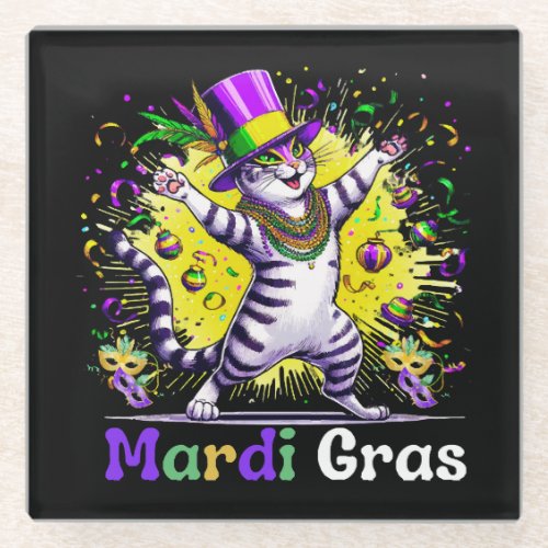 Cats Kitten Kitty Mardi Gras Festival Party Glass Coaster