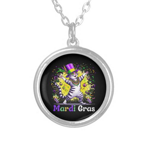 Cats Kitten Kitty Mardi Gras Festival Party Silver Plated Necklace