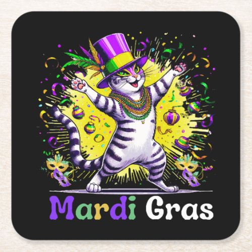 Cats Kitten Kitty Mardi Gras Festival Party Square Paper Coaster