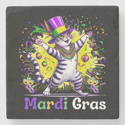 Cats Kitten Kitty Mardi Gras Festival Party Stone Coaster