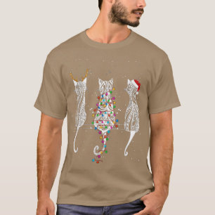 Cats Kitten Tattoo Reindeer Christmas Lights Tree  T-Shirt
