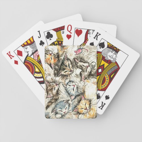 Cats kittens and pink mouse toy playing cards