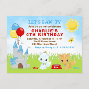 Cats Kittens Castle Blue Birthday Party Postcard