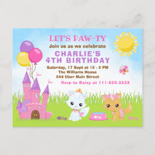 Cats Kittens Castle Pink Birthday Party Postcard