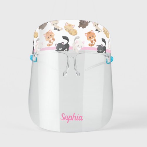 Cats Kittens Pink Girls with Name Kids Face Shield