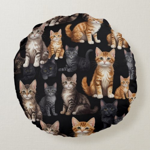 Cats  Kittens  Round Pillow
