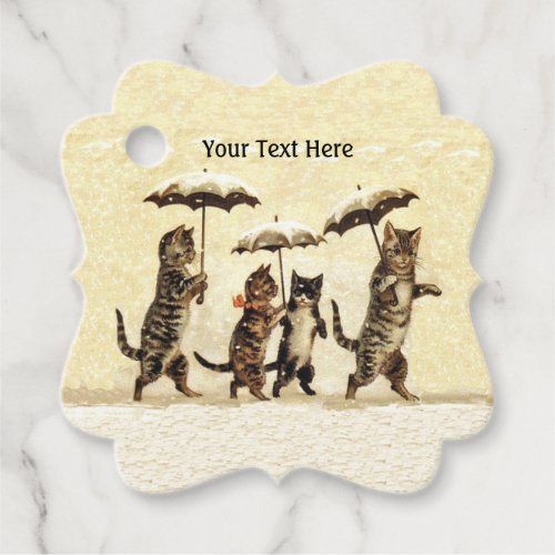 Cats Kittens Walking Upright in Snow Yellow Favor Tags