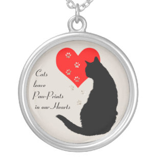 Cats leave paw-prints in our hearts silver plated necklace