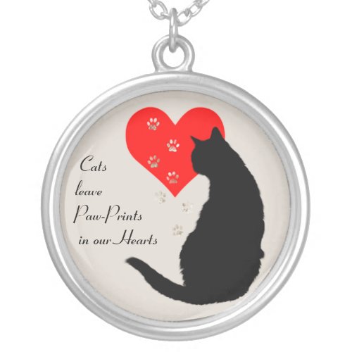Cats leave paw_prints in our hearts silver plated necklace