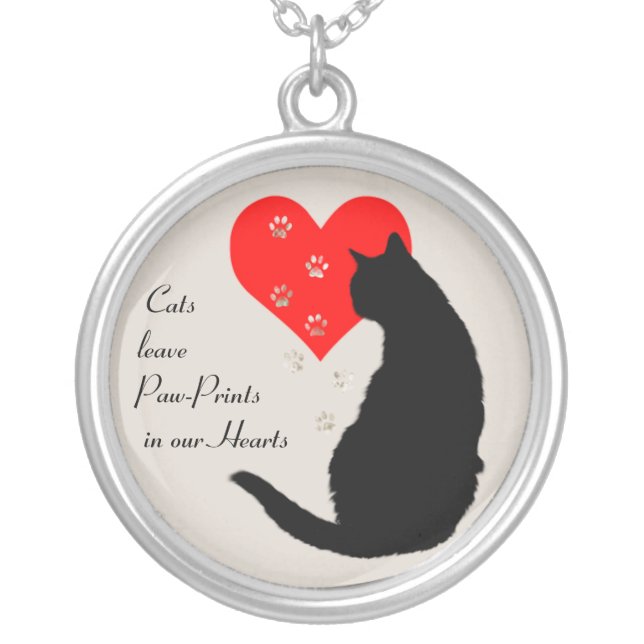 Cats leave paw-prints in our hearts silver plated necklace (Front)