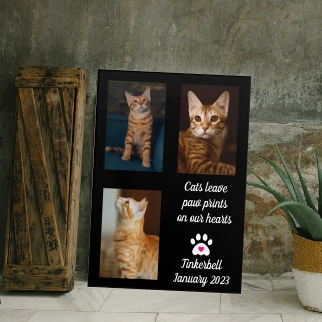 Cats Leave Pawprints | Cat Memorial Photo Collage  Wood Wall Art (Creator Uploaded)