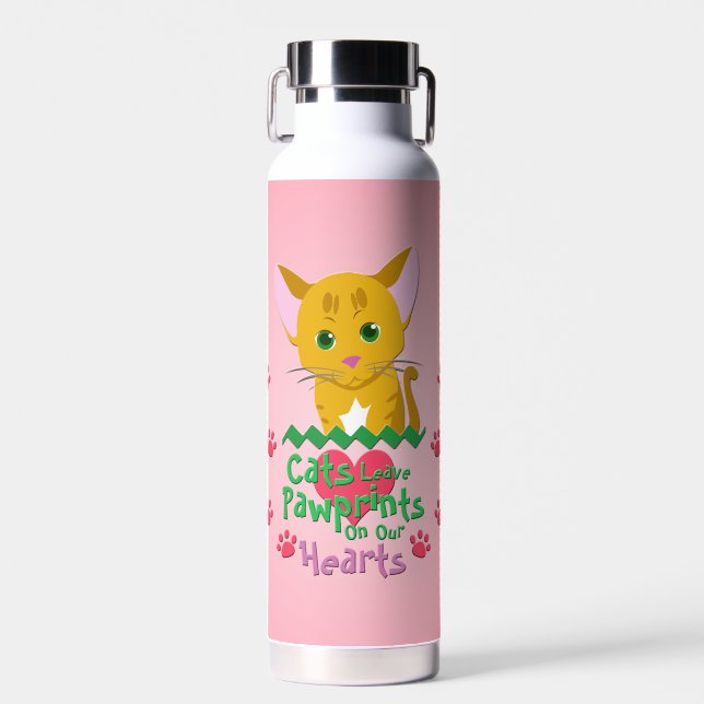 Cats Leave Pawprints Water Bottle (Front)