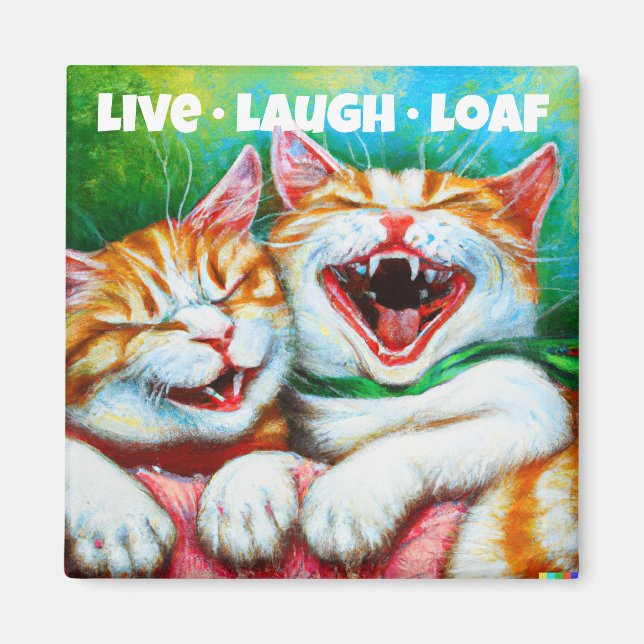 Cats | Live Laugh Loaf Funny 2 inch Square Fridge Magnet (Front)