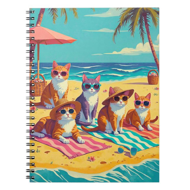 Cats Lounging on the Beach Notebook (Front)