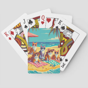 Cats Lounging on the Beach Poker Cards