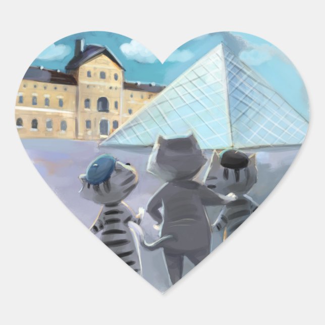 Cats Louvre Paris - Classic Heart Stickers (Front)