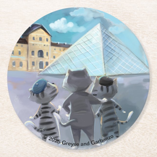 Cats Louvre Paris -Round Paper Coasters (Set of 6) (Front)