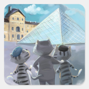 Cats Louvre Paris - Square Stickers