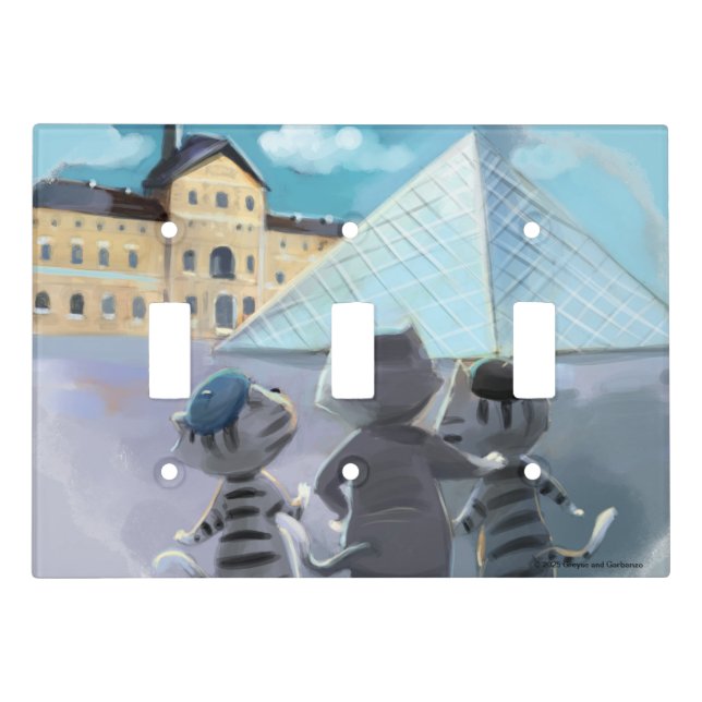 Cats Louvre Paris - Triple Light Switch Cover (Front)