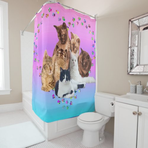 Cats Love Artsy Bathroom Decor Colors _ Shower Curtain