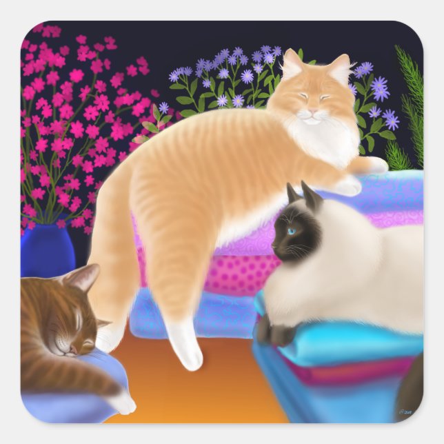 Cats Love Clean Laundry Square Sticker (Front)