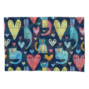 Cats Love: Colorful Vintage Seamless Pillow Case
