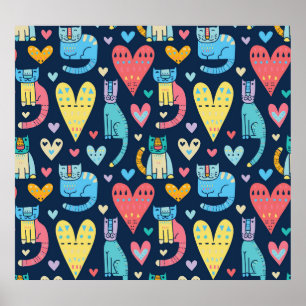 Cats Love: Colorful Vintage Seamless Poster