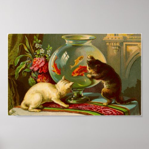 Cats Love Fish Vintage Poster