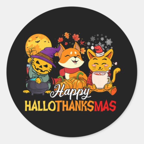 Cats Lover Halloween Merry Christmas Happy Halloth Classic Round Sticker