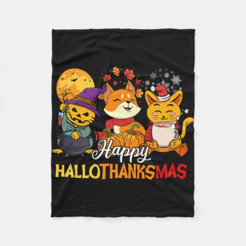 Cats Lover Halloween Merry Christmas Happy Halloth Fleece Blanket