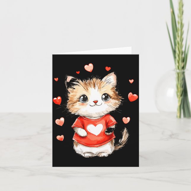 Cats Lover Heart Girls Kitten Valentine’s Day Wome Card (Front)