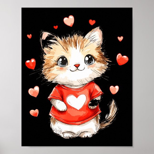 Cats Lover Heart Girls Kitten Valentine’s Day Wome Poster (Front)