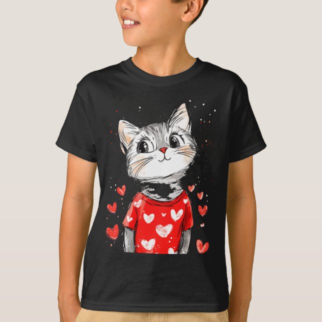 Cats Lover Heart Girls Kitten Valentine’s Day Wome T-Shirt (Front)