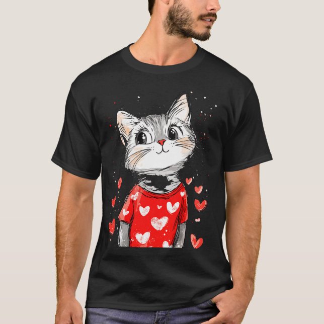 Cats Lover Heart Girls Kitten Valentine’s Day Wome T-Shirt (Front)