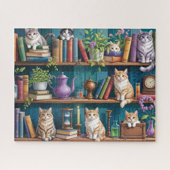 Cats Magical Bookshelf Jigsaw Puzzle (Horizontal)