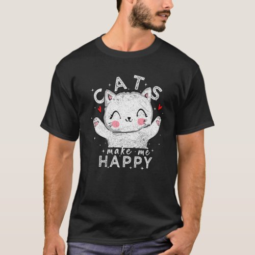 Cats Make Me Happy Men Women Kids  Cool Vintage T_Shirt