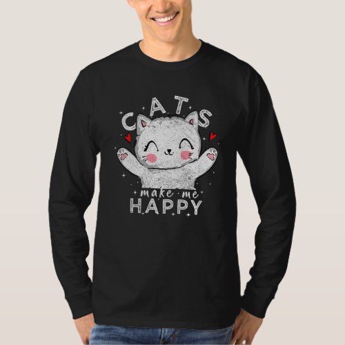 Cats Make Me Happy Men Women Kids  Cool Vintage T_Shirt