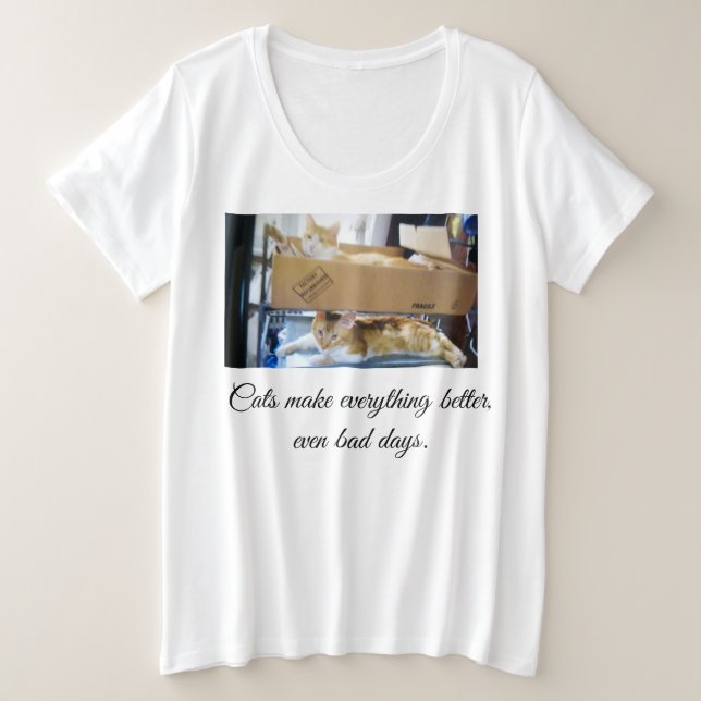 Cats Makes Everything Better Front Back Heart Paw  Plus Size T-Shirt (Design Front)