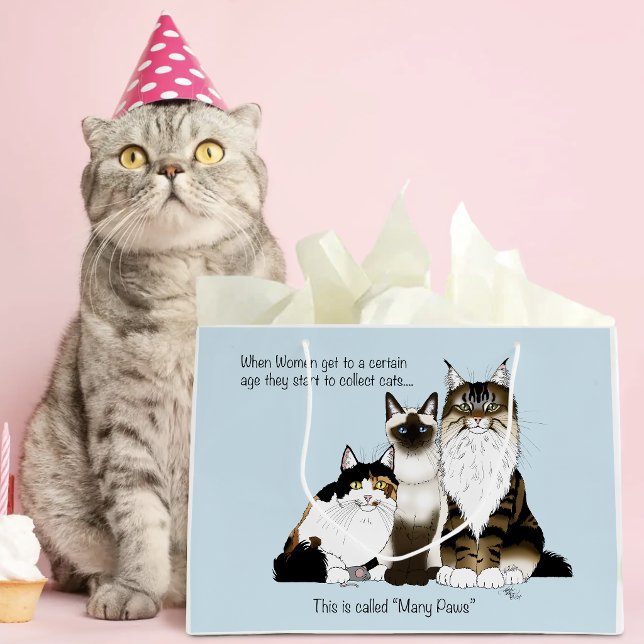 Cats Many Paws Funny Blue Large Gift Bag (Creator Uploaded)