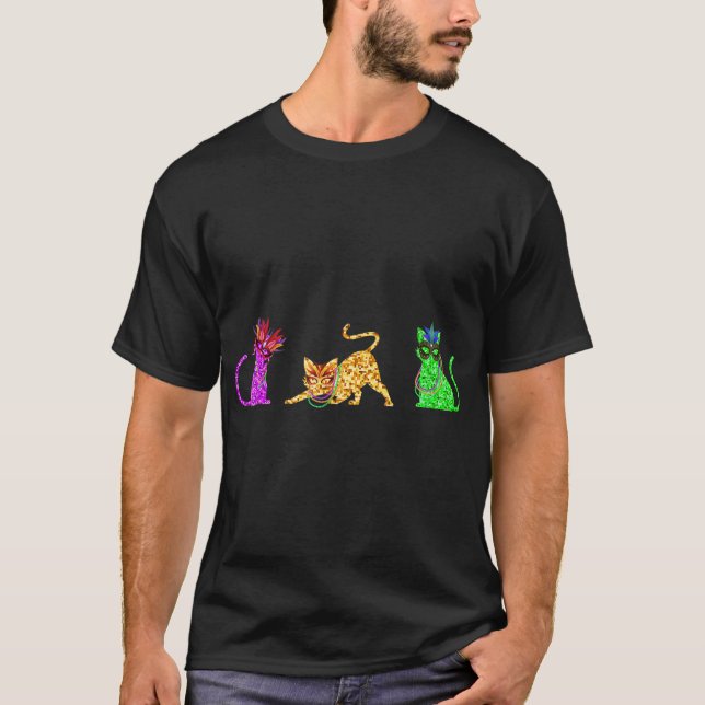 Cats Mardi Gras Silhouette, New Orleans Carnival C T-Shirt (Front)