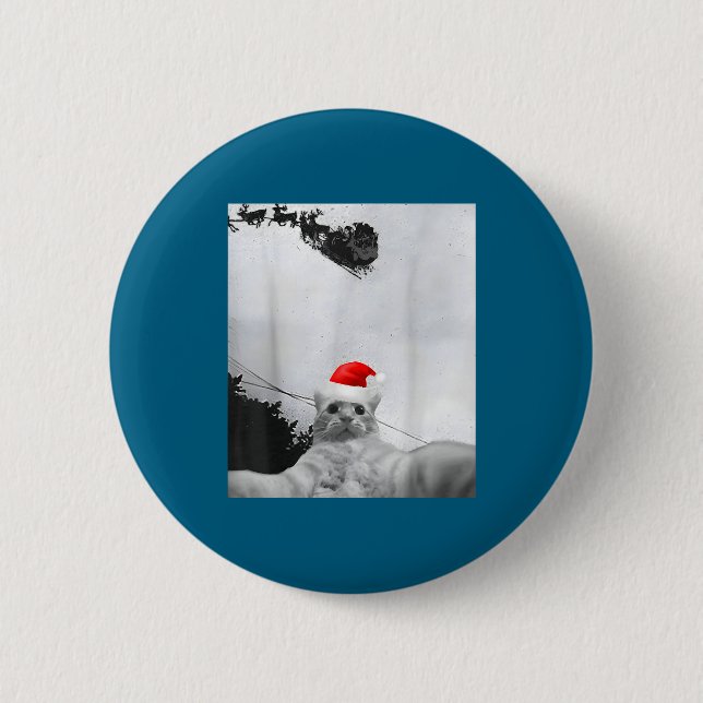Cats Meme Funny Cat Selfie With Santa Hat Christma Button (Front)