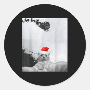 Cats Meme Funny Cat Selfie With Santa Hat Christma Classic Round Sticker