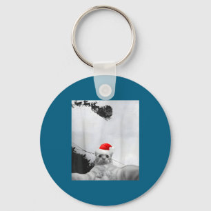 Cats Meme Funny Cat Selfie With Santa Hat Christma Keychain