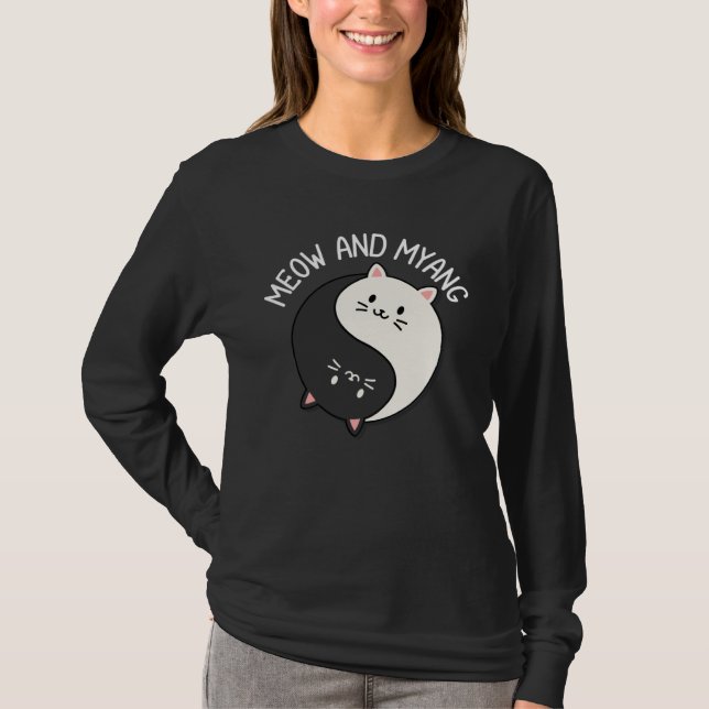 Cats Meow And Myang Chinese Yin Yang Cat T-Shirt (Front)