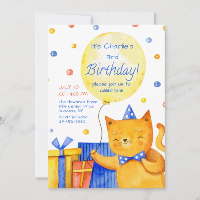 Cat's Meow Birthday Party Invitation (Front)