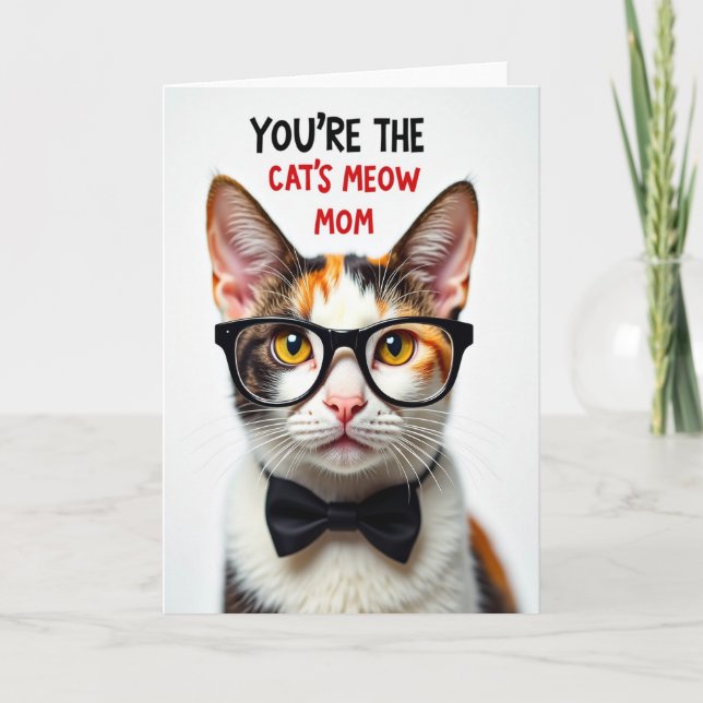 Cats Meow Mom Portrait Mothers Day Card (Front)