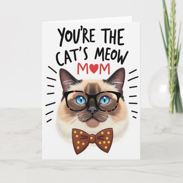 Cats Meow Moms Day Illustration Card (Front)