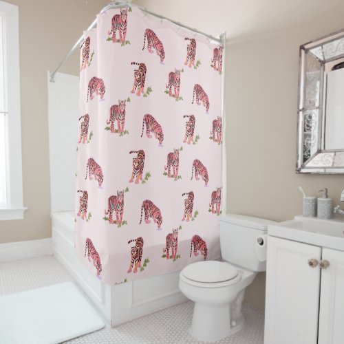 Cats Meow Tiger Pink Shower Curtain