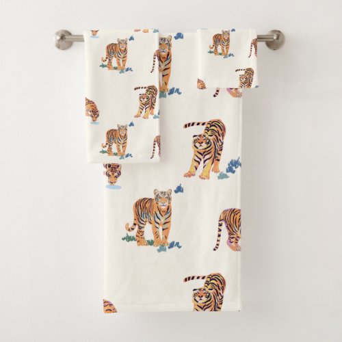 Cats Meow Tigers on Ivory Bath Towels